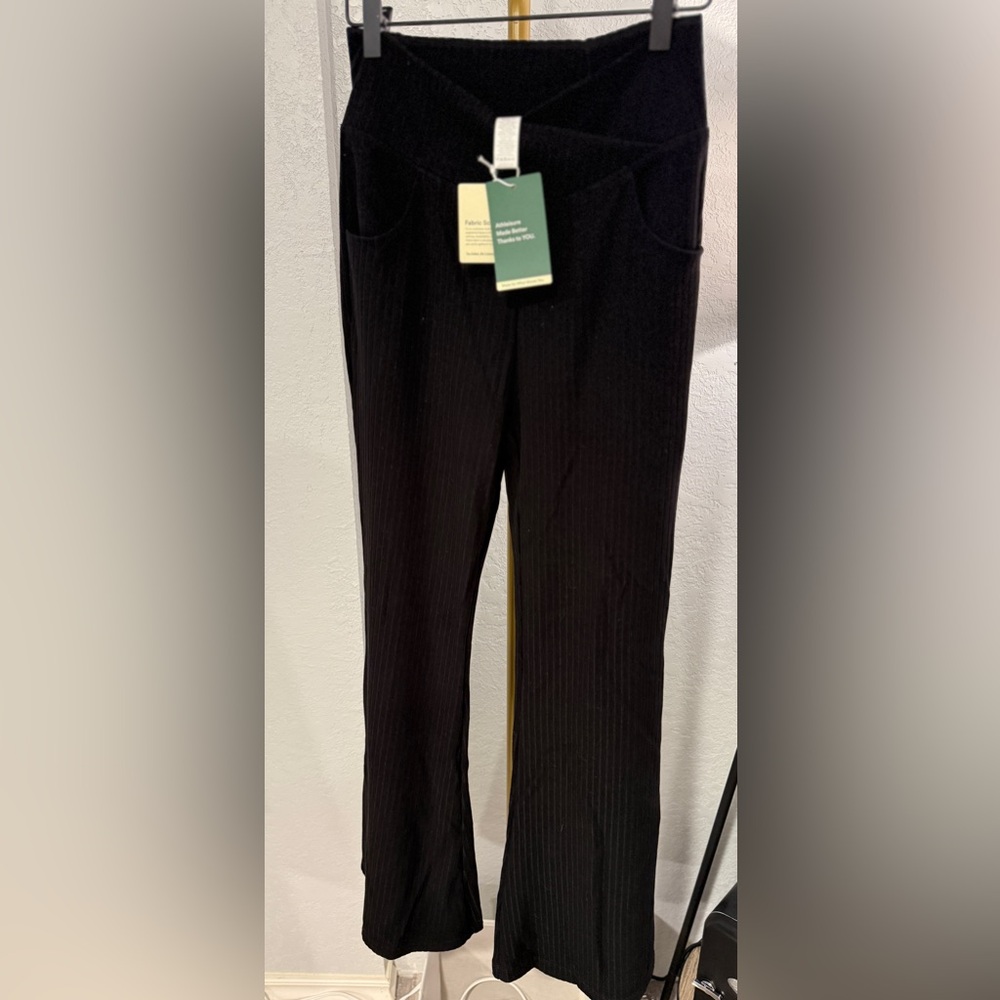 Halara Ribbed Knit High Waisted Crossover Flare Pants Tummy Control NWT - Picture 2 of 16